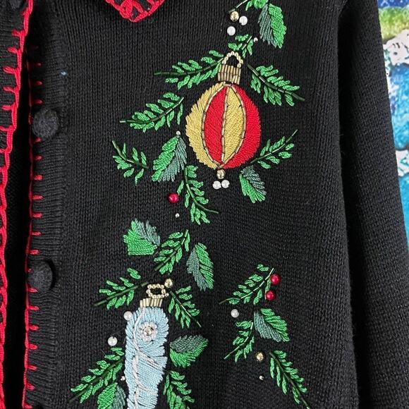 Vintage Embroidered Beaded Christmas Cardigan Sweater B.P. Design Size Large - Picture 4 of 9